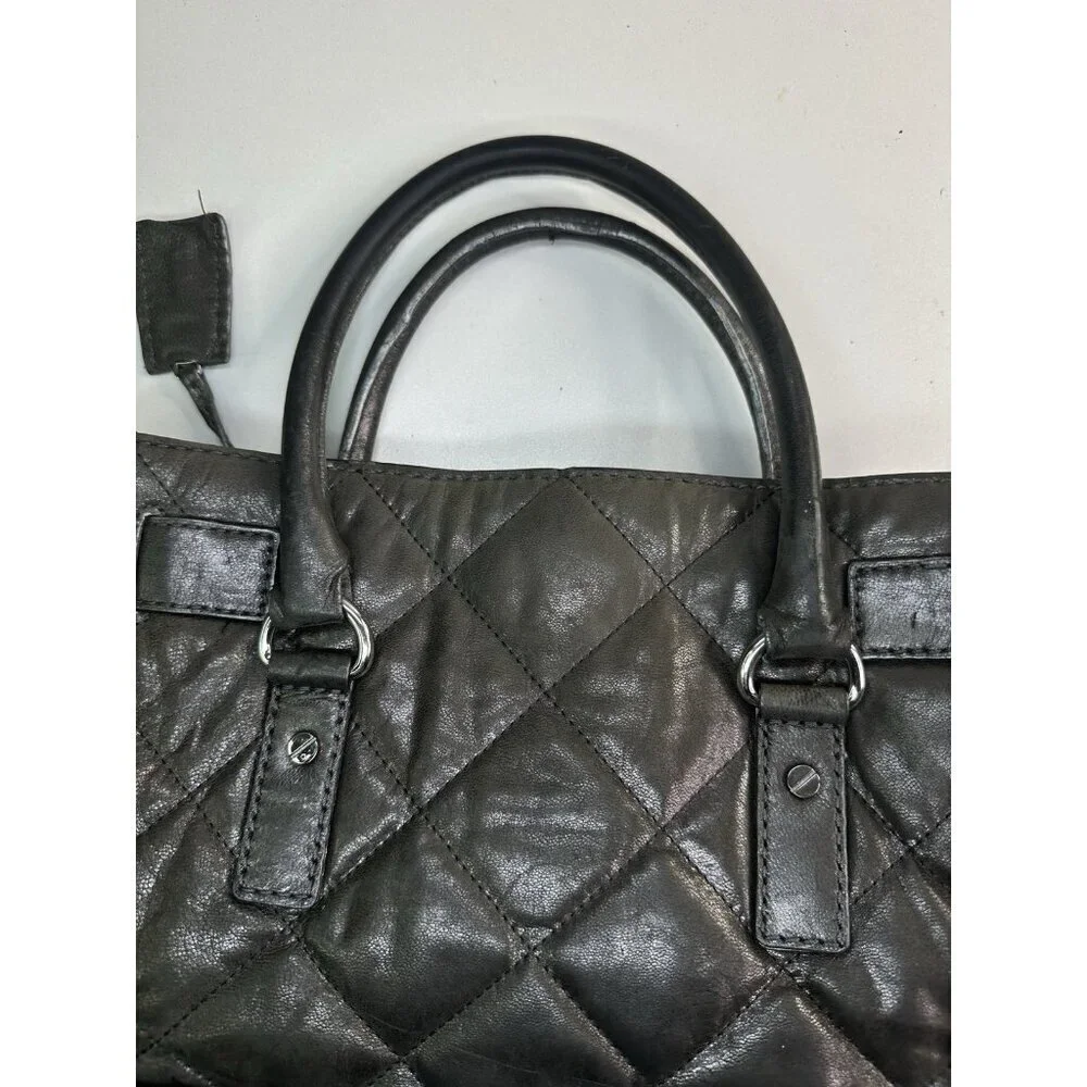 Michael Kors Hamilton Quilted Gun Metal Leather Small Tote Shoulder Bag